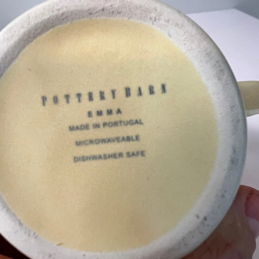 Pottery Barn Emma Coffee Mug Yellow Beaded Stoneware Portugal Farmhouse Cup Tea